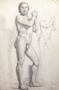 Meztelen férfi áll; Meztelen férfi áll, 1856 körül alkotó: Edgar Degas