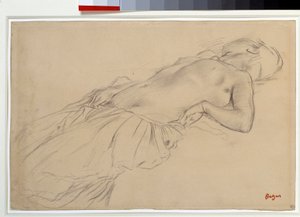 Meztelen nő hanyatt fekve dolgozószoba a „Scene de guerre au Middle Ages”-hoz” Edgar Degas (1834-1917) fekete ceruzarajza Dim. 0,22 x 0,35 m Párizs. Louvre múzeum alkotó: Edgar Degas