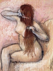 Meztelen ülő nő, rendezi a haját; Femme nu assise, se coiffant, 1887-1890 körül