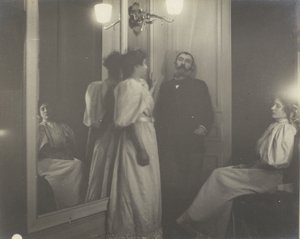 Henry Lerolle és két lánya, Yvonne és Christine tükörben látható portréja alkotó: Edgar Degas
