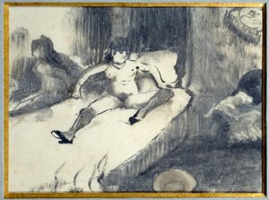 Pihenj az ágyon Egy prostituált az ágyán pihen egy bordélyházban. Edgar Degas festménye alkotó: Edgar Degas