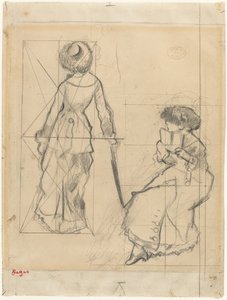 Tanulmány a "Mary Cassatt a Louvre-ban" című filmhez [recto] alkotó: Edgar Degas