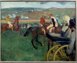 A versenypálya, amatőr zsokék egy autó mellett Edgar Degas (1834-1917) festménye 1876-1887 V. 0,66x0,81 m Párizs, Musee d