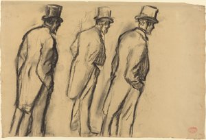 Három tanulmány Ludovic Halévy állásáról, 1880 körül (szén sárgásbarna papíron) alkotó: Edgar Degas