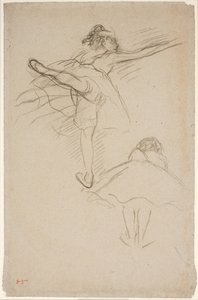 Két tanulmány női táncosokról. Fent, bal lábán álló táncosnő; lent, előrehajolt táncos hátulról nézve alkotó: Edgar Degas