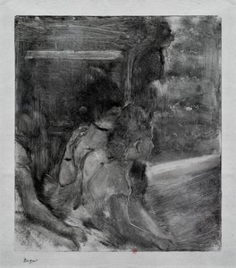 A színházba. 1878 körül. A Monotype fekete tinta Kínából származik. alkotó: Edgar Degas