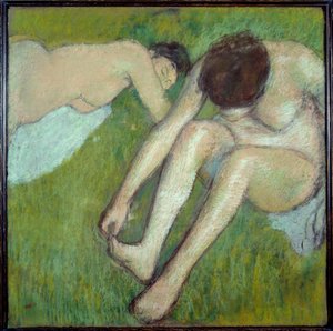 Két fürdőző pasztellfüvön, barna papíron, Edgar Degas (1834-1917) 1890 V. 0,7x0,7 m Párizs, Musee d