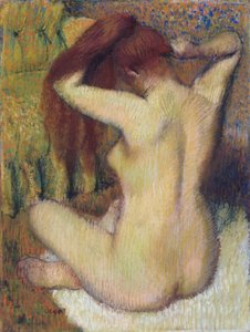 Haját fésülködő nő, 1888-90 körül (pasztell, világoszöld szőtt papíron, rögzítve a tartóra)