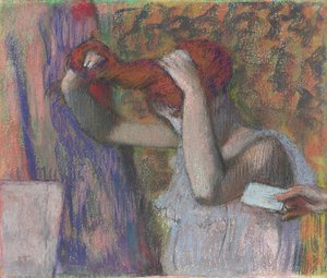 nő, hajformázó, a levél; Haját fésülködő nő, a levél, 1888-1892 körül alkotó: Edgar Degas