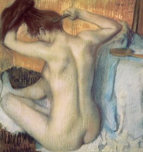 Haját fésülködő nő, 1885 körül (pasztell) alkotó: Edgar Degas