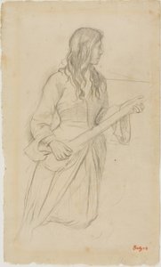 Mandolin játszó fiatal nő, Mlle portréja. Fiocre a "La Source" balettben alkotó: Edgar Degas