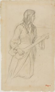 Mandolinon játszó fiatal nő, tanulmány Mlle. Fiocre portréjához a "La Source" balettben alkotó: Edgar Degas