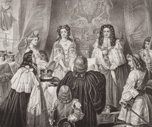 A korona, amelyet a Lords and Commons felajánlott Vilmosnak és Máriának a Whitehallban, 1689. február 12-én, az „Illustrations of English and Scottish History” II.