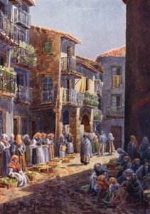 Észak-Spanyolország: Bejar, A Corner in the Market-place (színes litho) alkotó: Edgar T. A. Wigram