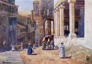 Észak-Spanyolország: Betanzos, A Colonnaded Calle (színes litho) alkotó: Edgar T. A. Wigram