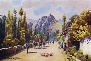 Észak-Spanyolország: Pajares hágójában, Pola de Gordon közelében (színes litho)