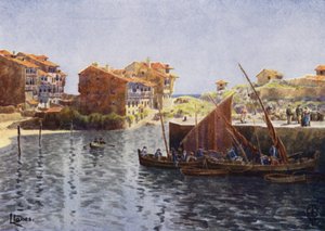 Észak-Spanyolország: Llanes, The Harbour (színes litho)