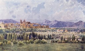 Észak-Spanyolország: Pamplona, Az úttól a határig (színes litho) alkotó: Edgar T. A. Wigram
