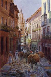 Észak-Spanyolország: Toledo, Calle del Comercio, a katedrális tornyával (színes litho) alkotó: Edgar T. A. Wigram