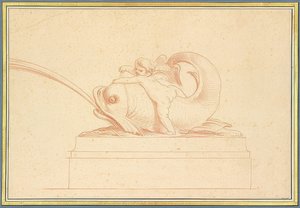 Vízköpő delfin balra amorral. 1737 alkotó: Edmé Bouchardon