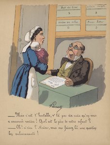 Egy anya regisztráltatja a babáját a városházán (színes litó) alkotó: Edmond Lavrate