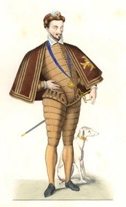 III. Henrik francia király (1551-1589), a Szentlélek-rend nyakláncát viselő – Litográfia Edmond Lechevallier-Chevignard (1825-1902) illusztrációja után, a „Costumes historiques des 16th” c.