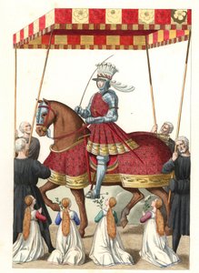 XII. Lajos francia király (1462-1515), Jean Marot (vagy Desmarets, 1450 körül - 1526 körül) miniatúrája nyomán - Litográfia Edmond Lechevallier-Chevignard (1825-1902) illusztrációjából, „16. történelmi viseleteiből alkotó: Edmond Lechevallier Chevignard