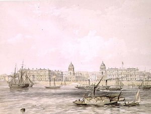 Greenwich Kórház, Thomas Picken metszete (fl.1838-d.1870), pub. 1852, Lloyd Bros. & Co. (litográfia) alkotó: Edmund (after) Walker