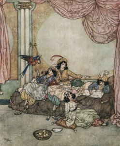 Kék szakáll: 1910 körül (litográfia): Kékszakáll fiatal felesége, Fatima, meghívja barátait a házába, amíg férje elutazik. 1910 körül (litográfia).