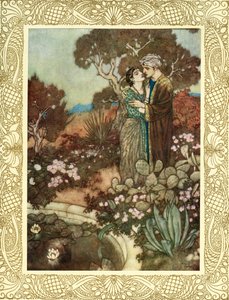 A kegyelem kis órájában, A hullámzó ciprus karjaidba zár, Mielőtt az anya karjaiba visszahajtja, és egy utolsó ölelésben feloldja, illusztráció Omar Khayyam "The Rubaiyat of Omar Khayyam"-ból, 1909-ben megjelent (színes litográfia).