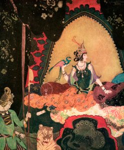 Layla egy madarat tartva Edmund Dulac-tól