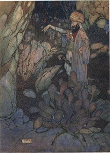 Open Sesame, illusztráció az "Ali Baba és a negyven tolvaj" című könyvből (színes litográfia)