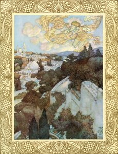 Ébredj! mert a nap a keleti magaslat mögött elűzte a csillagok ülését az éjszakából, illusztráció az 1909-ben megjelent "Omar Khayyam Rubaiyat"-ból (színes litográfia). alkotó: Edmund Dulac
