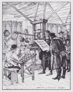 William Caxton a nyomdájában (litho)