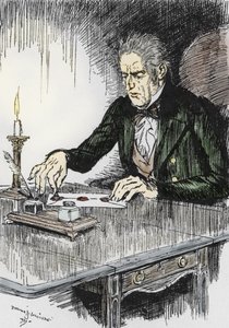 Dr. jekyll zárja a levelet, amelyben bevallja, hogy Mr. Hyde a gyilkos. Illusztráció: Edmund Joseph Sullivan (1869-1933) a L