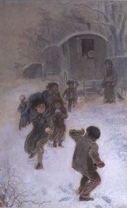 Cigány gyerekek hógolyóznak