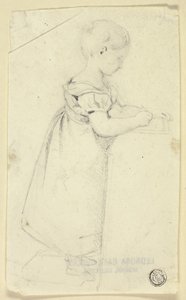 Kislány íróasztalnál állva és írva alkotó: Edmund Thomas Parris