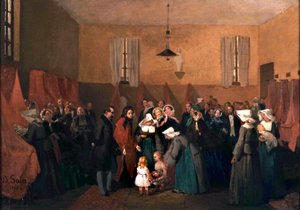 III. Napóleon és Eugénia látogatása Rosalie nővér bölcsődében alkotó: Edouard Alexandre Sain