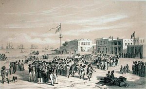 Kormányzati tér, Goree-sziget, Szenegál, 1840 körül (litho) alkotó: Edouard Auguste Nousveaux