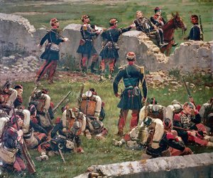 A Rezonville Gravelotte-i csata estéje. A császári gárda gránátosai nyugalomban, augusztus 16