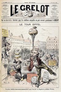 Karikatúra a pénzügyi botrányokról "" Az Eiffel-torony: a legügyesebb pálcás - visszahúzó a híres Vivier óta"". Január 22-i „” Le Grelot” borító