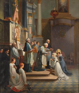 Berry hercegnő látogatása a Notre Dame de Liesse templomban 1819 áprilisában. alkotó: Édouard Henri Théophile Pingret