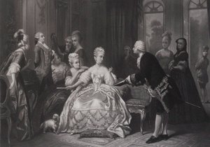Christoph Willibald Gluck átadja Marie Antoinette királynőnek az opera... partitúráját Trianonban.