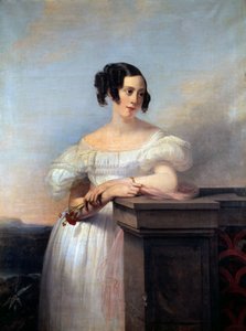 Egy szegfűs lány portréja Edouard Louis Dubufe festménye (1820-1883) 19. századi Rouen, Musee des Beaux Arts alkotó: Edouard Louis Dubufe