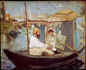 Claude Monet műtermi hajójában fest alkotó: Édouard Manet