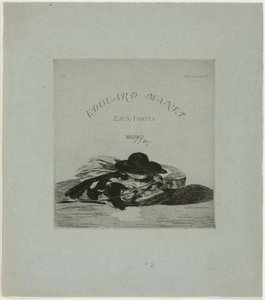 Kalap és gitár, a tizennégy metszetből álló kiadás címlapképe. alkotó: Édouard Manet