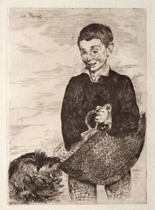 A gyerek a kutyával, a bevásárlótáskával. alkotó: Édouard Manet