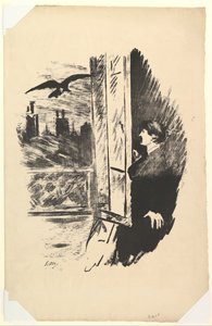 Open Here I Flung the Shutter. Illusztráció a Hollóhoz, Edgar Allan Poe, 1875. alkotó: Édouard Manet