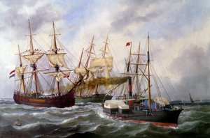 Le Neptune au Havre két háromszőnyeges utánfutója 1882-ben Edouard Adam festménye (1847-1929) 1882 Párizs, Musee de la Marine