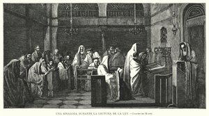 Zsinagóga tóraolvasás közben (litho) alkotó: Edouard Moyse